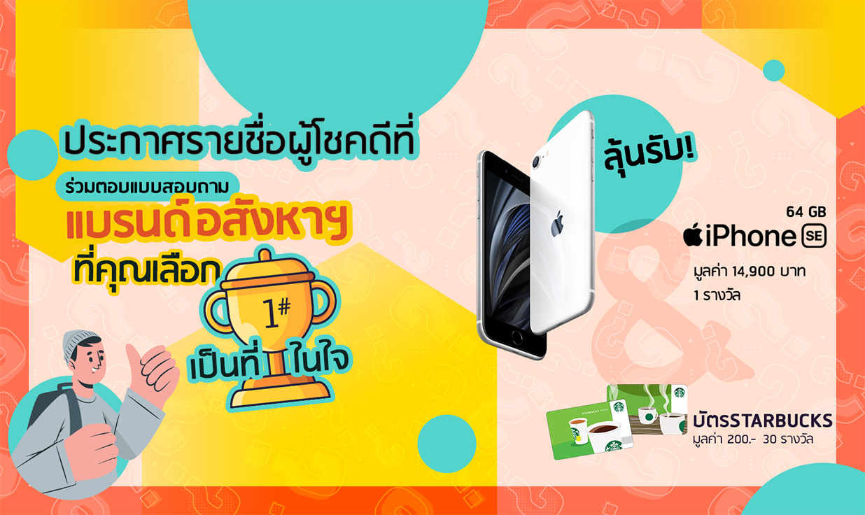 ประกาศรายชื่อผู้โชคดีที่ร่วมตอบแบบสอบถามออนไลน์ แบรนด์อสังหาฯ ที่คุณเลือกเป็นที่ 1 ในใจ