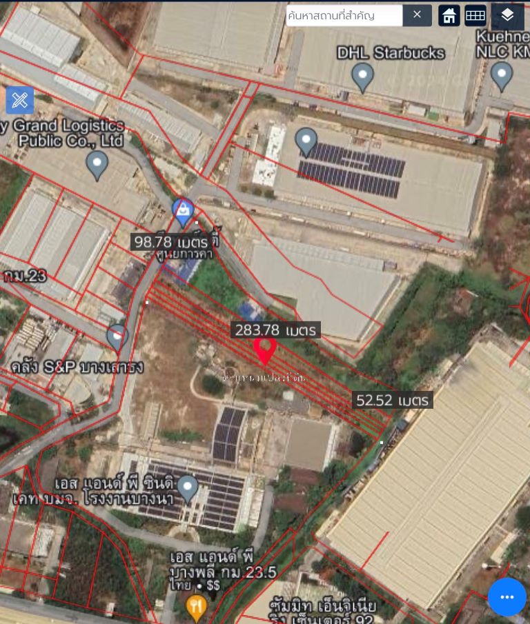 ขายที่ดินเนื้อที่ 5 ไร่ครึ่ง บางนาตราด กม. 23 พื้นที่สีม่วง ใกล้มอเตอร์เวย์-สุวรรณภูมิ