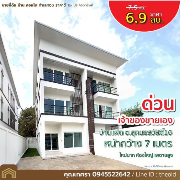 ขายทาวน์โฮม 3 ชั้น ทำเลทองย่านเกษตร-นวมินทร์ ซ.สุคนธสวัสดิ์ 16
