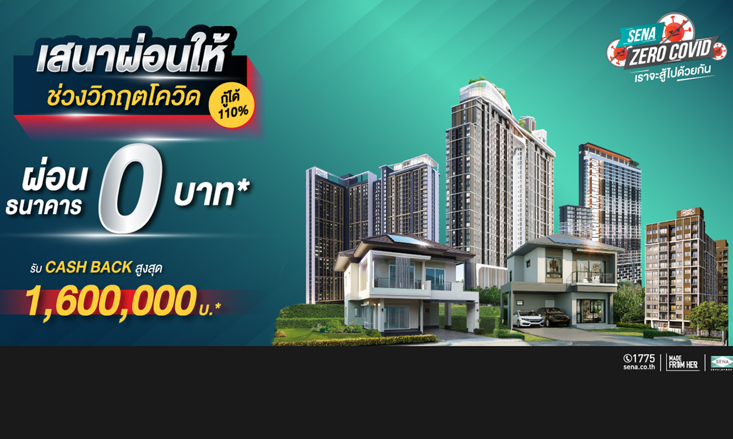 SENA Offers Customer Support Amid COVID-19 with '0 Baht Installments for 6 Months' and Up to 1,600,000 Baht Cash Back