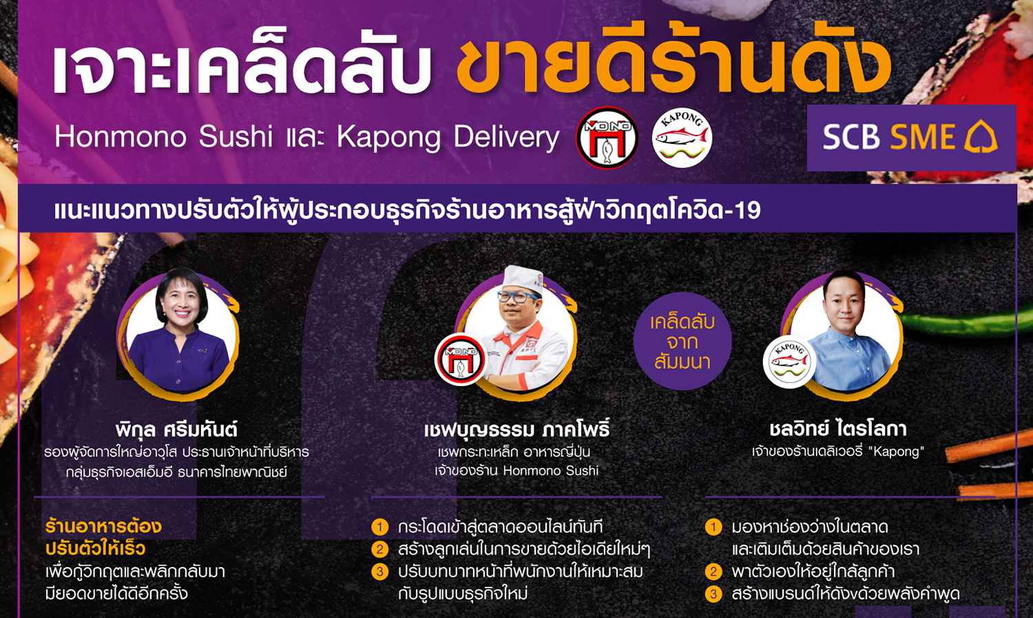 Thai Commercial Bank Shares Success Strategies from Popular Restaurants Honmono Sushi and Kapong Delivery to Help Food Business Adapt
