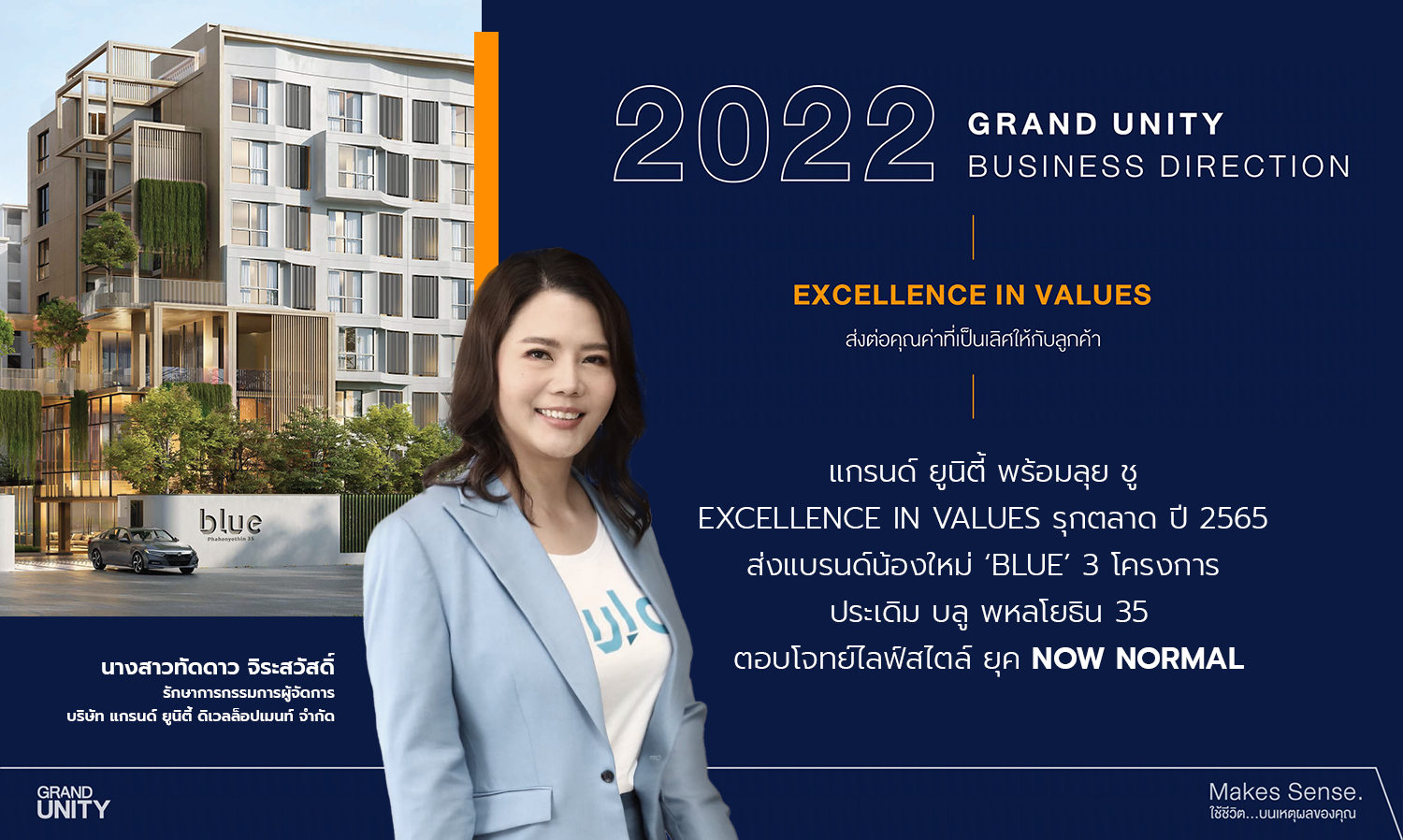 Grand Unity Ready to Compete, Promoting Excellence in Values, Expanding Market in 2022 with New Brand BLUE and First Project Blue Phahonyothin 35