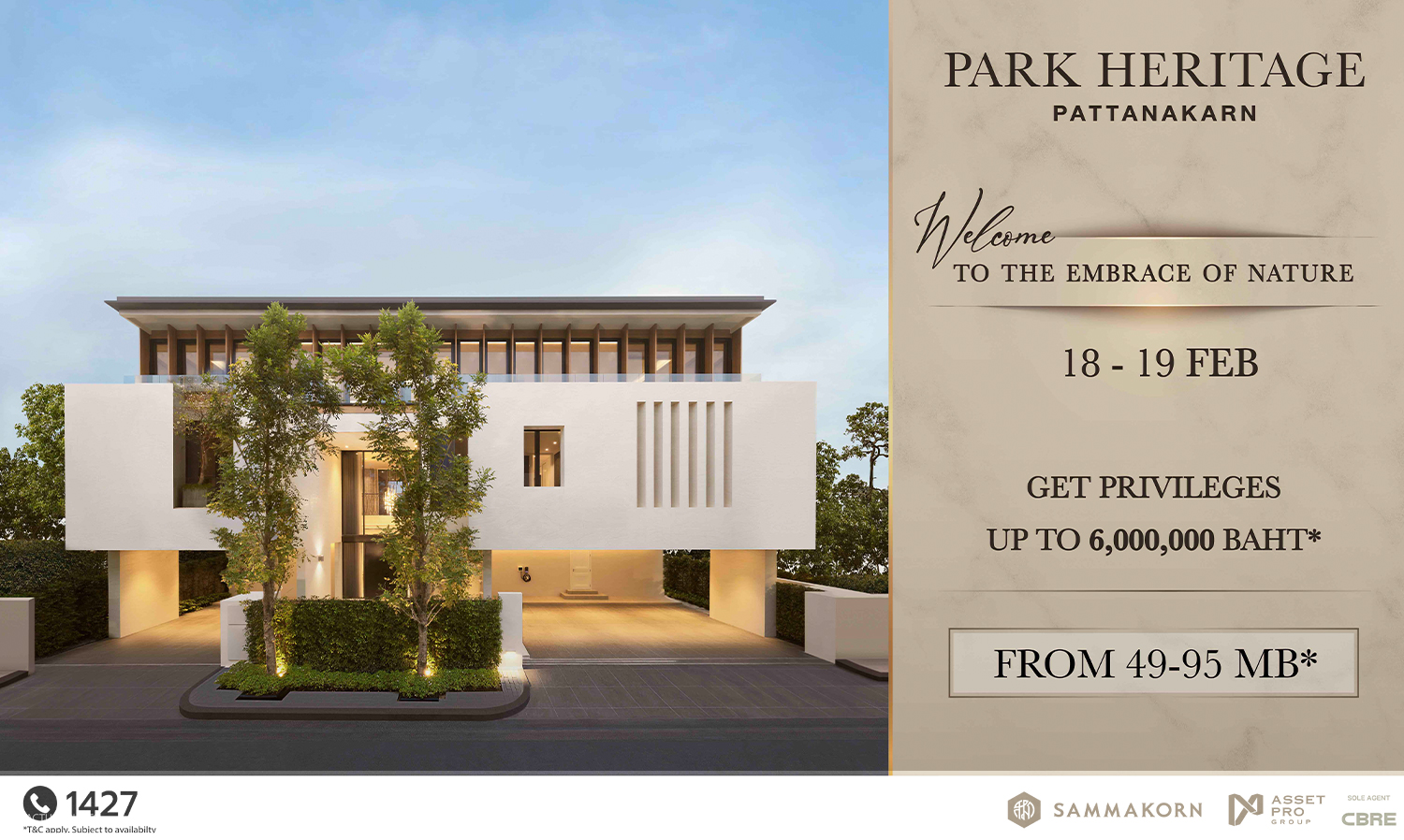 Sammakorn Hosts Exclusive Welcome to the Embrace of Nature Event Inviting You to Own Park Heritage with Discounts Up to 6 Million Baht – Special Offer Only on February 18-19