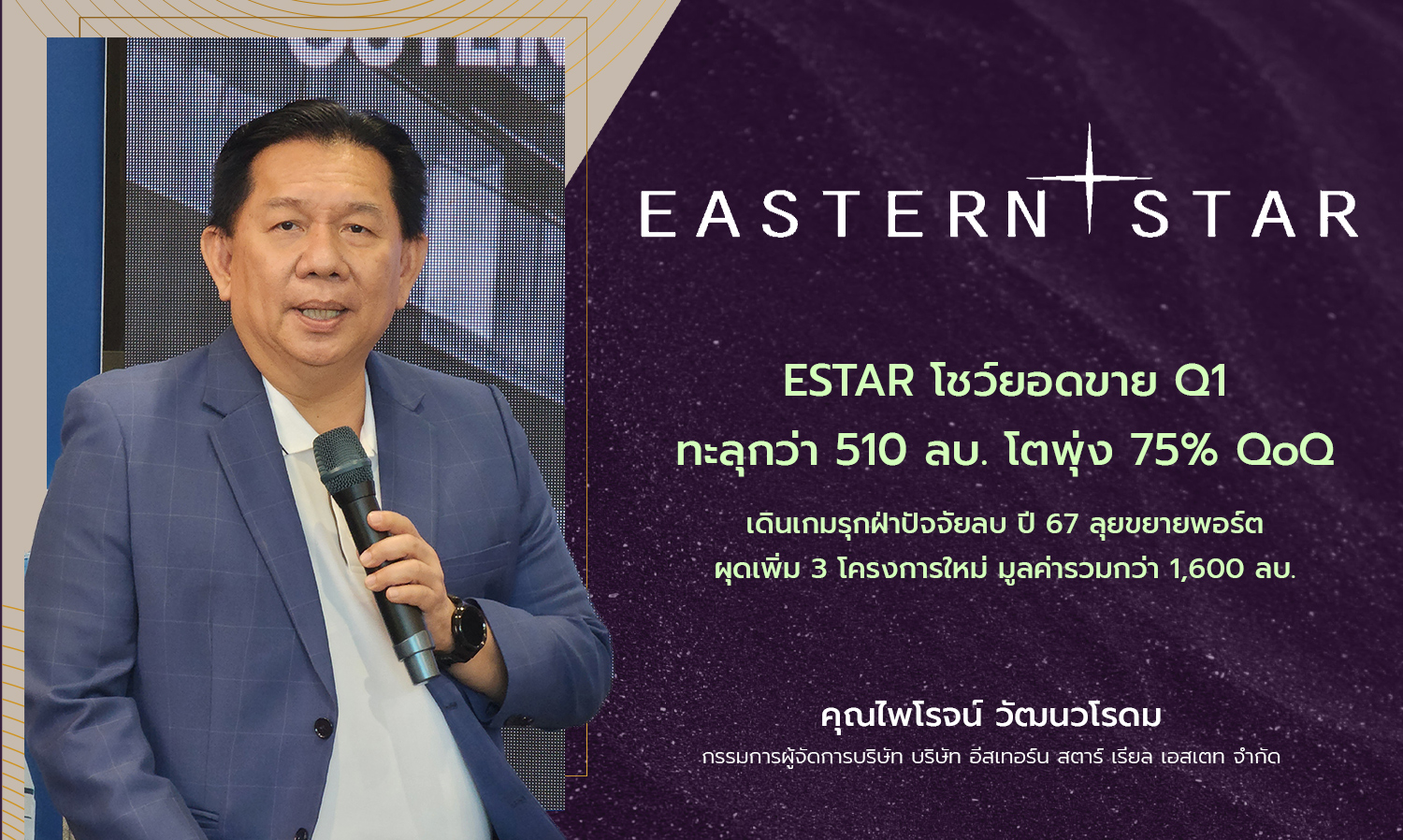 ESTAR Reports Q1 Sales Surpassing 510 Million Baht, Growing 75% QoQ, Aggressively Expanding Portfolio with 3 New Projects Worth Over 1.6 Billion Baht in 2024