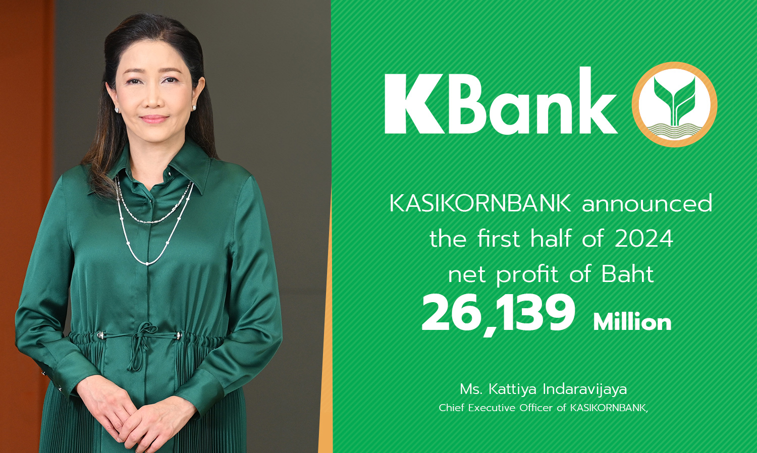Kasikorn Bank Reports First Half of 2024 Earnings: Profit of 26.139 Billion Baht