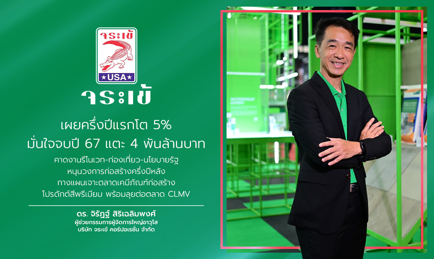 Crocodile Reports 5% Growth in First Half, Confident of Reaching 4 Billion Baht by Year-End 2024, Anticipates Renovation, Tourism, and Government Policies to Boost Construction Industry in Second Half