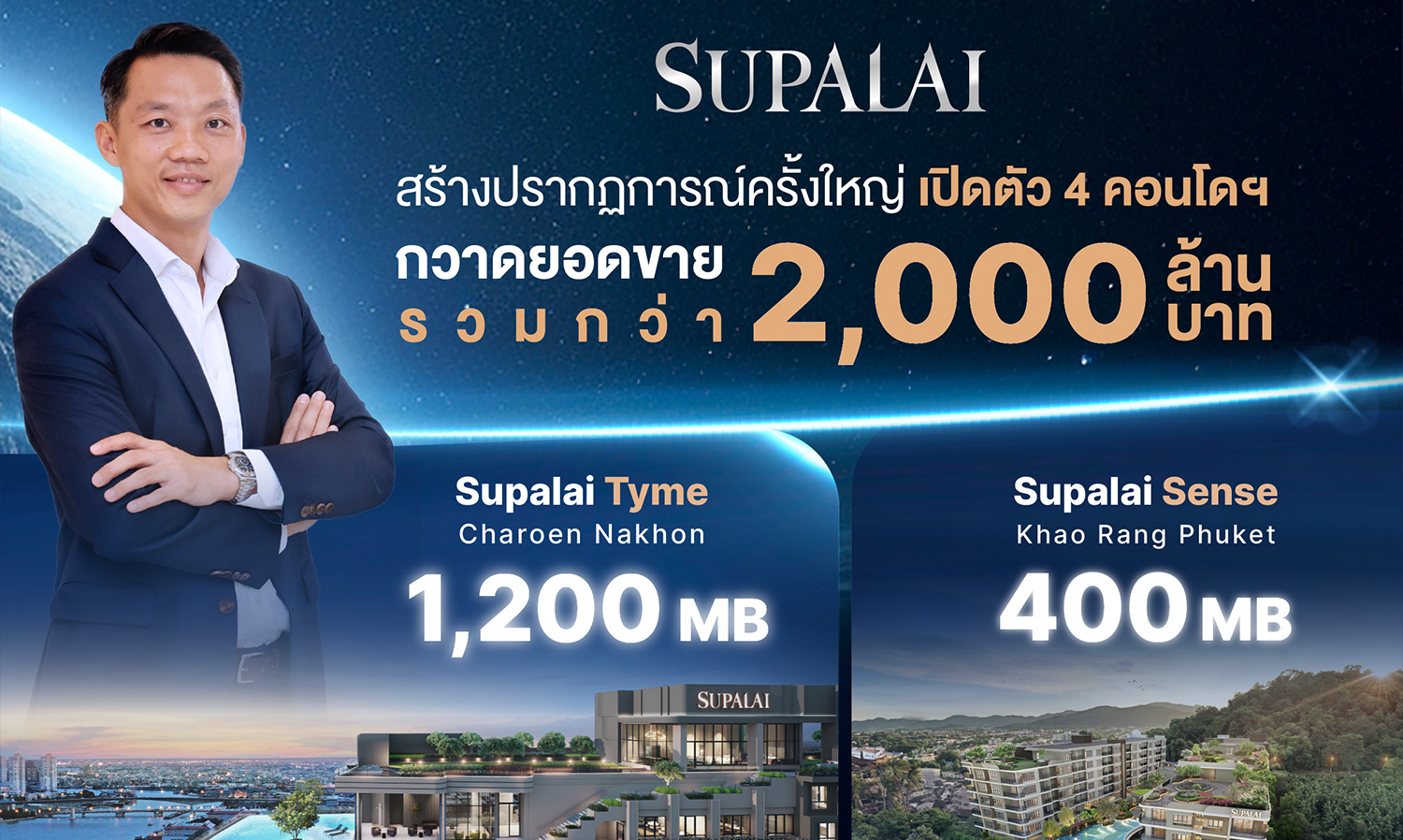 Supalai Creates a Major Phenomenon! Launches 4 Condos with Total Sales Exceeding 2 Billion Baht, Highlighting Prime Locations in Bangkok, Phuket, and Hua Hin