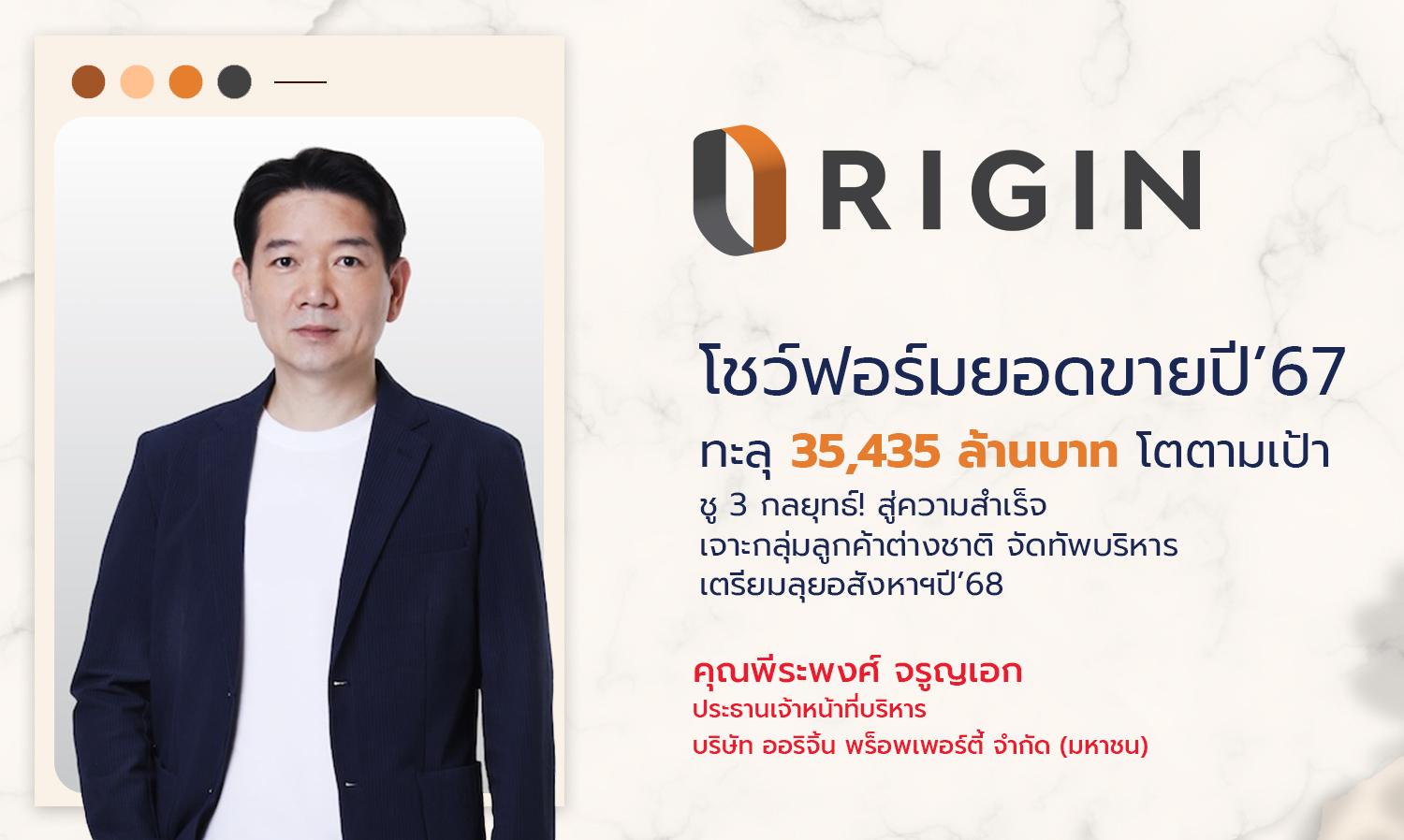 Origin Reports 2024 Sales Performance Surpassing 35.4 Billion Baht, Achieving Targets with 3 Key Strategies! Aiming for Success in the Real Estate Sector in 2025